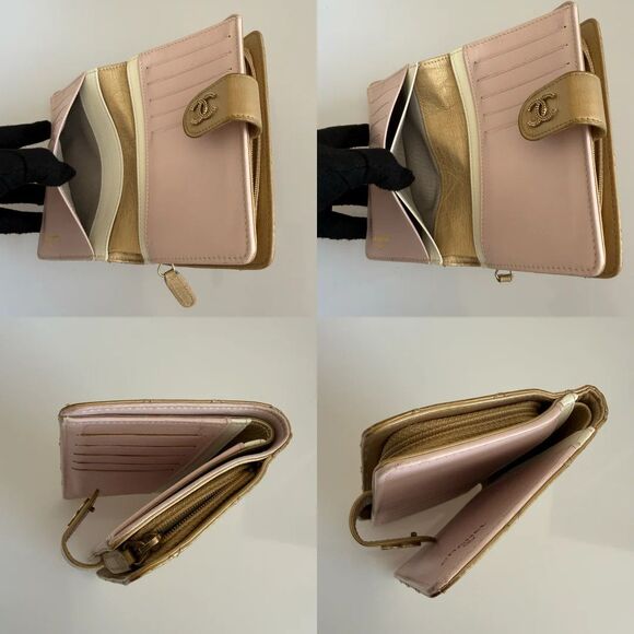 Chanel gold quilted lambskin leather bifold wallet authentic with COA - Picture 8 of 9